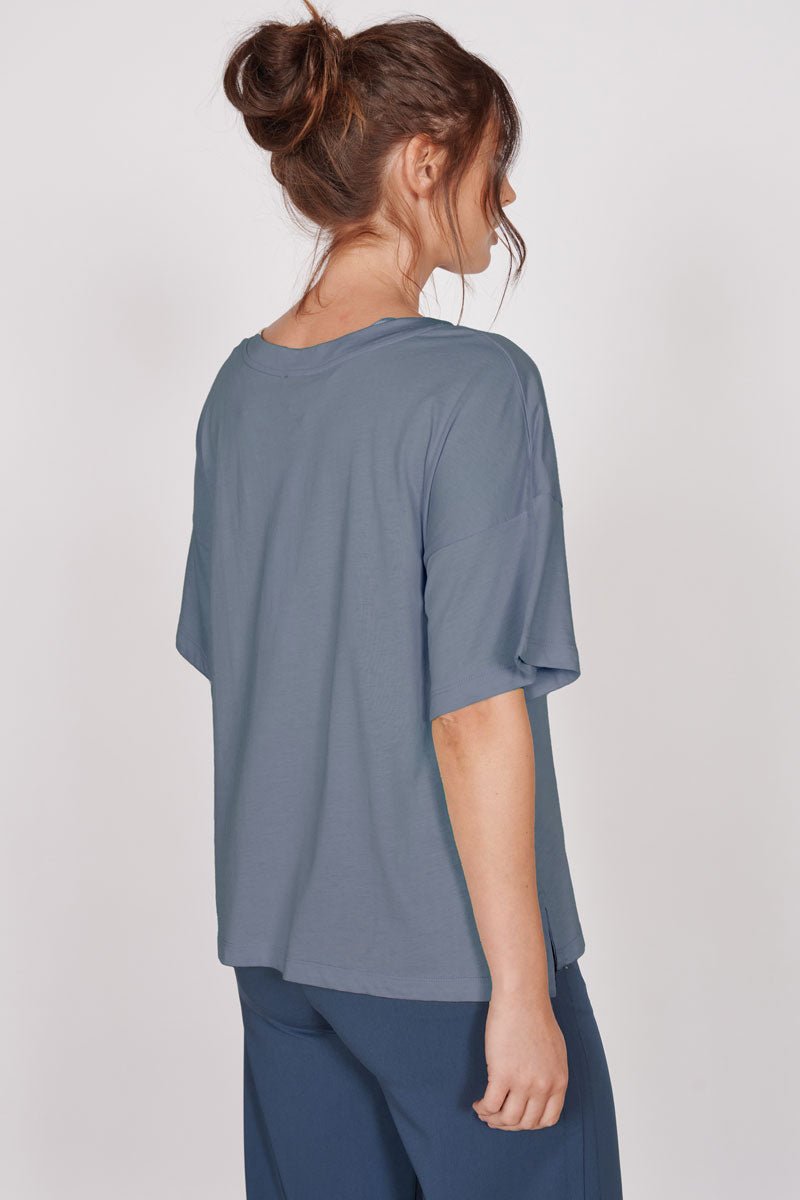 Jeetly.comElla Blue Over Sized V Neck T-ShirtShirts & Tops