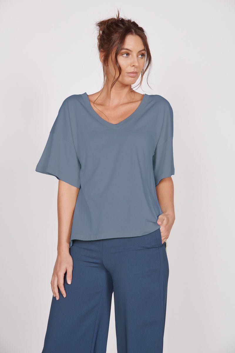 Jeetly.comElla Blue Over Sized V Neck T-ShirtShirts & Tops