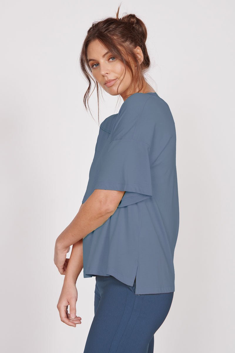 Jeetly.comElla Blue Over Sized V Neck T-ShirtShirts & Tops