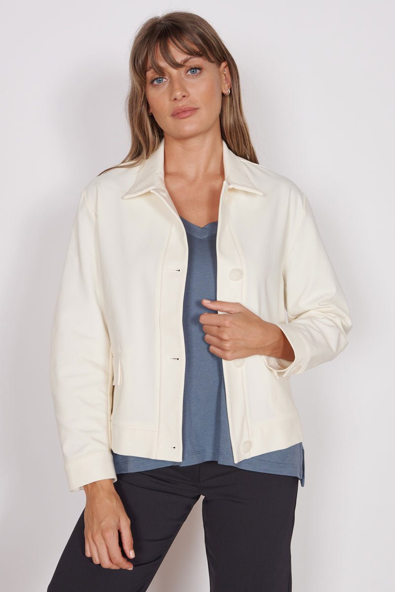 Jeetly.comGaia Cream Oversized Button Up Cropped JacketJacket