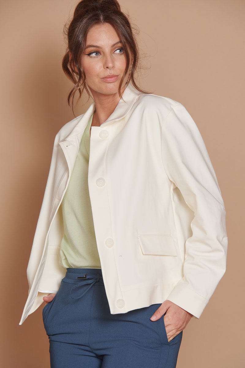 Jeetly.comGaia Cream Oversized Button Up Cropped JacketJacket