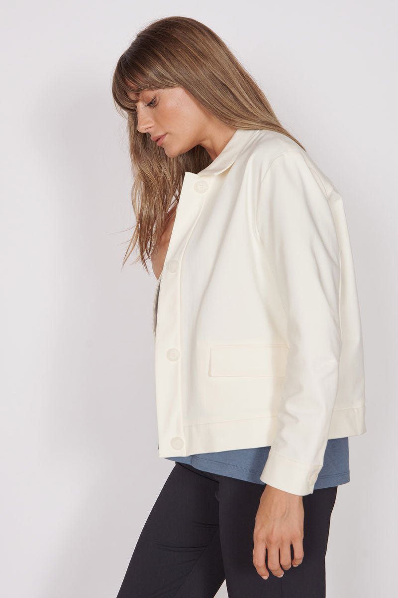 Jeetly.comGaia Cream Oversized Button Up Cropped JacketJacket