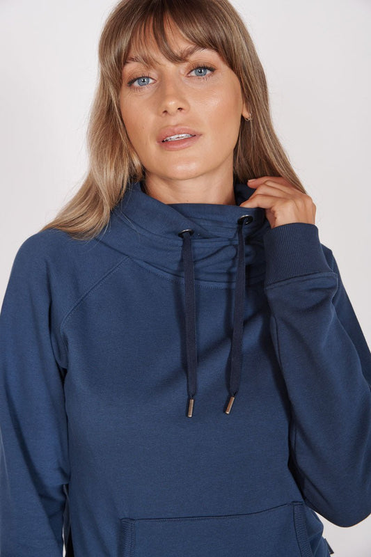 Jeetly.comLacey Navy Loungewear Cross Neck HoodieLoungewear