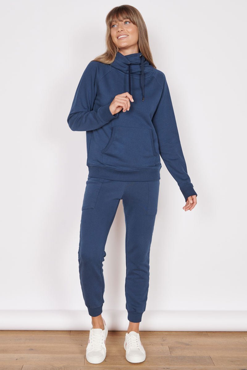 Jeetly.comLacey Navy Loungewear Cross Neck HoodieLoungewear
