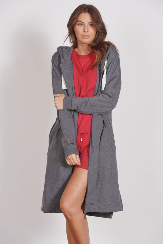 Jeetly.comLottie Grey Marl Loungewear Longline Zip Through Hooded SweaterLoungewear