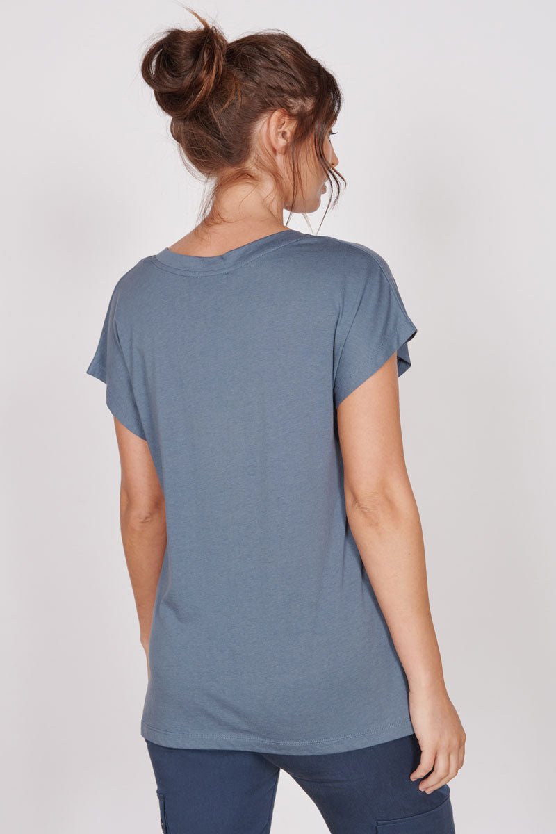 Jeetly.comPhoebe Blue Sleeveless V Neck TopShirts & Tops