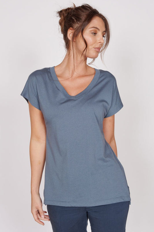 Jeetly.comPhoebe Blue Sleeveless V Neck TopShirts & Tops