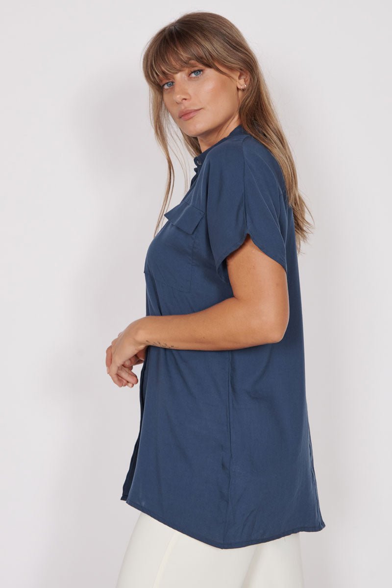 Jeetly.comThalia Navy Short Sleeve Utility ShirtShirts & Tops