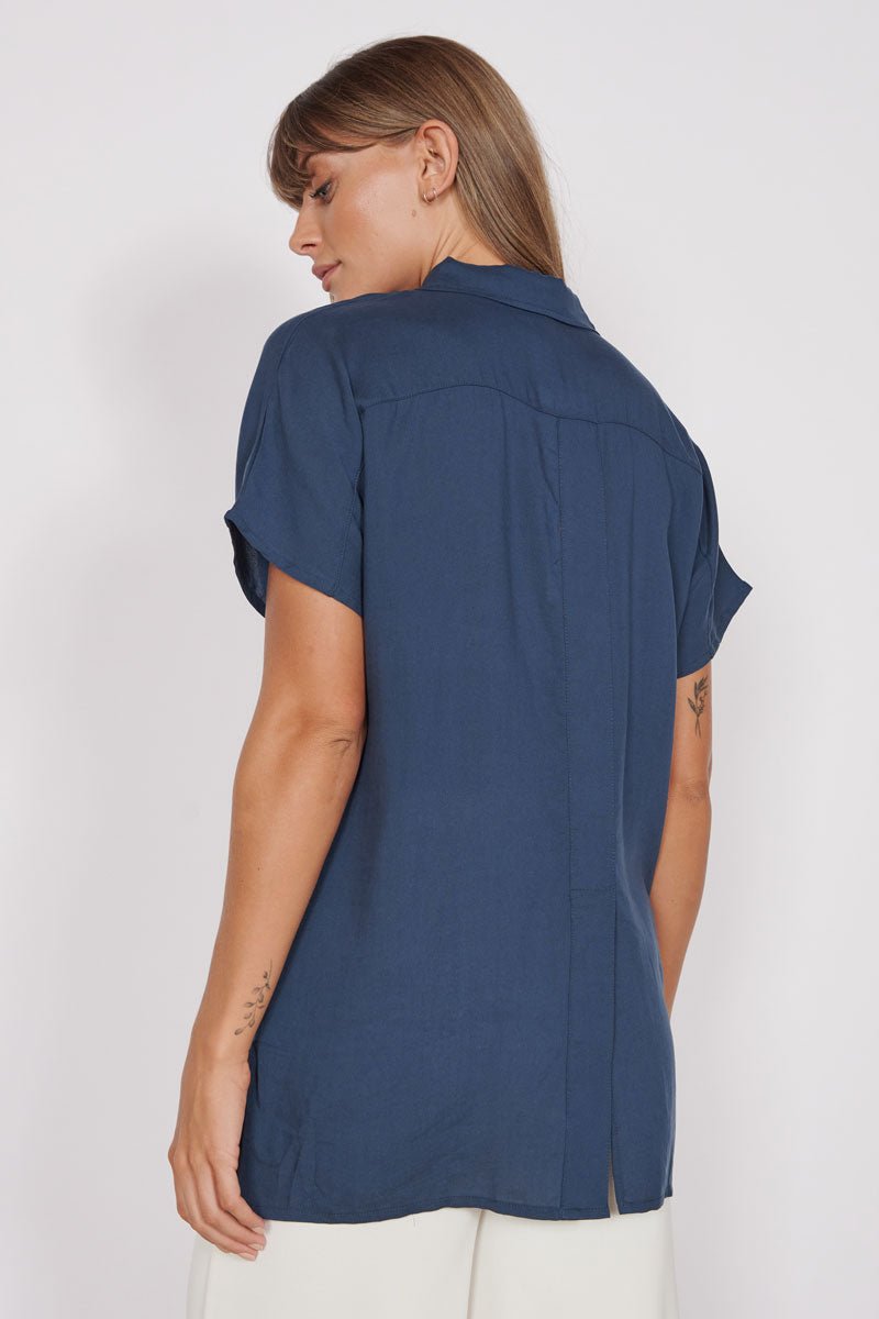 Jeetly.comThalia Navy Short Sleeve Utility ShirtShirts & Tops