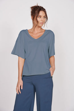 Jeetly.comElla Blue Over Sized V Neck T-ShirtShirts & Tops