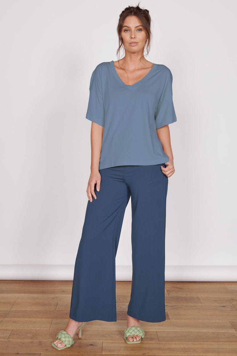 Jeetly.comElla Blue Over Sized V Neck T-ShirtShirts & Tops