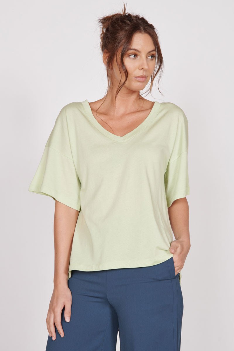 Jeetly.comElla Green Over Sized V Neck T-ShirtShirts & Tops