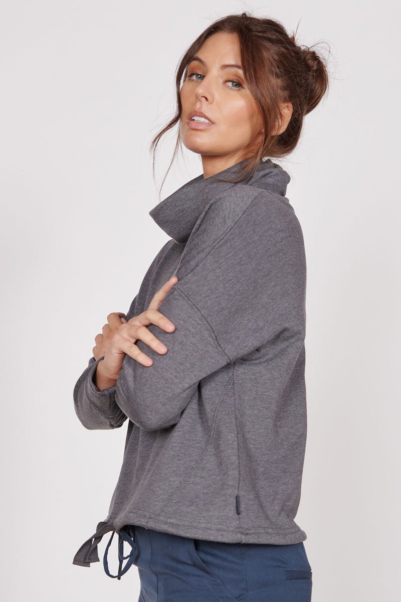 Jeetly.comEvelyn Grey Marl Cowl Neck Pullover TopLoungewear