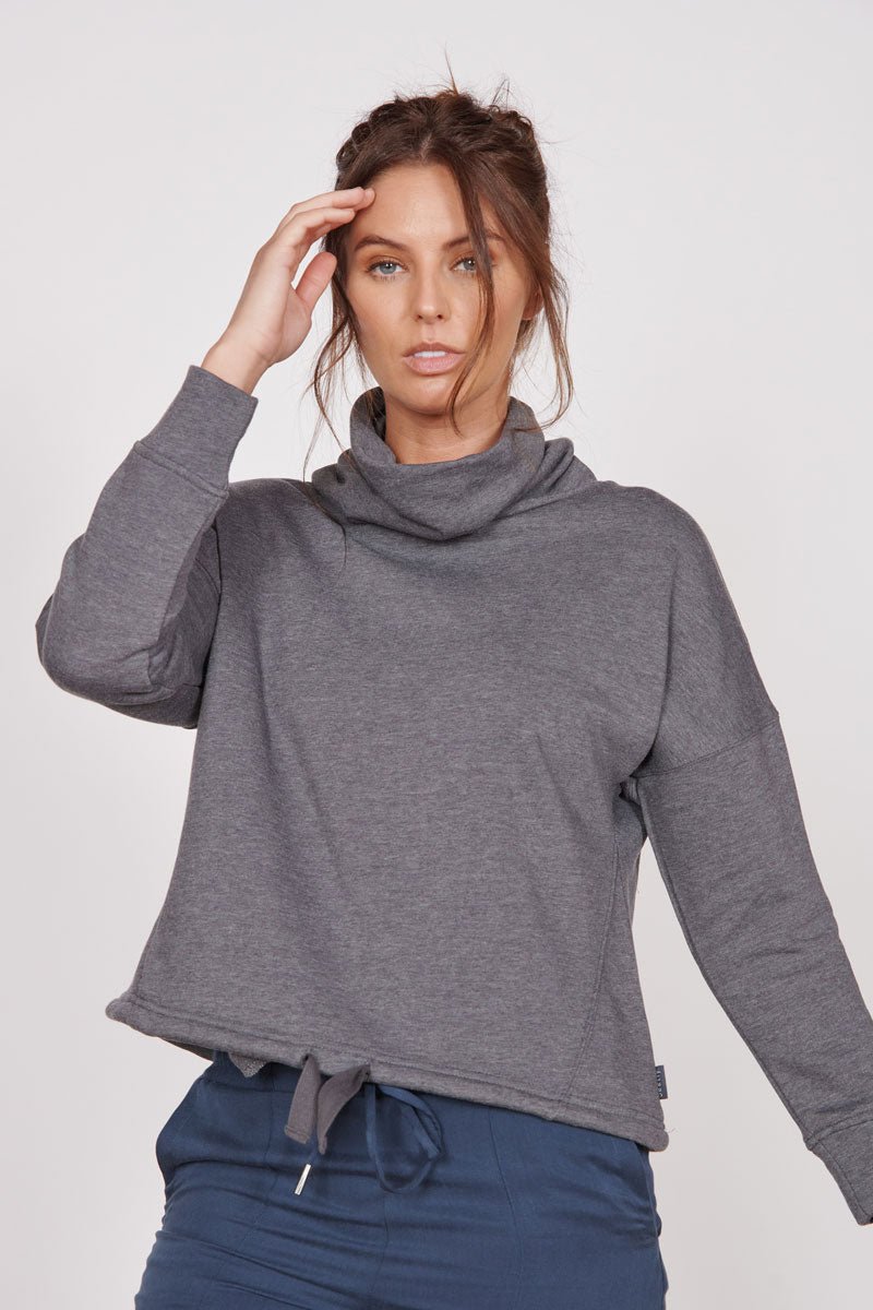 Jeetly.comEvelyn Grey Marl Cowl Neck Pullover TopLoungewear