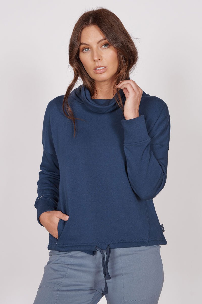 Jeetly.comEvelyn Navy Cowl Neck Pullover TopLoungewear