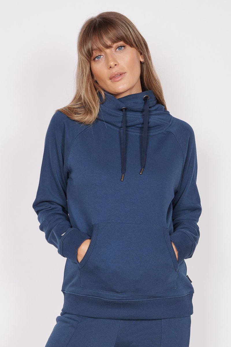 Jeetly Women s Loungewear Navy Blue Cross Neck Hoodie Jeetly