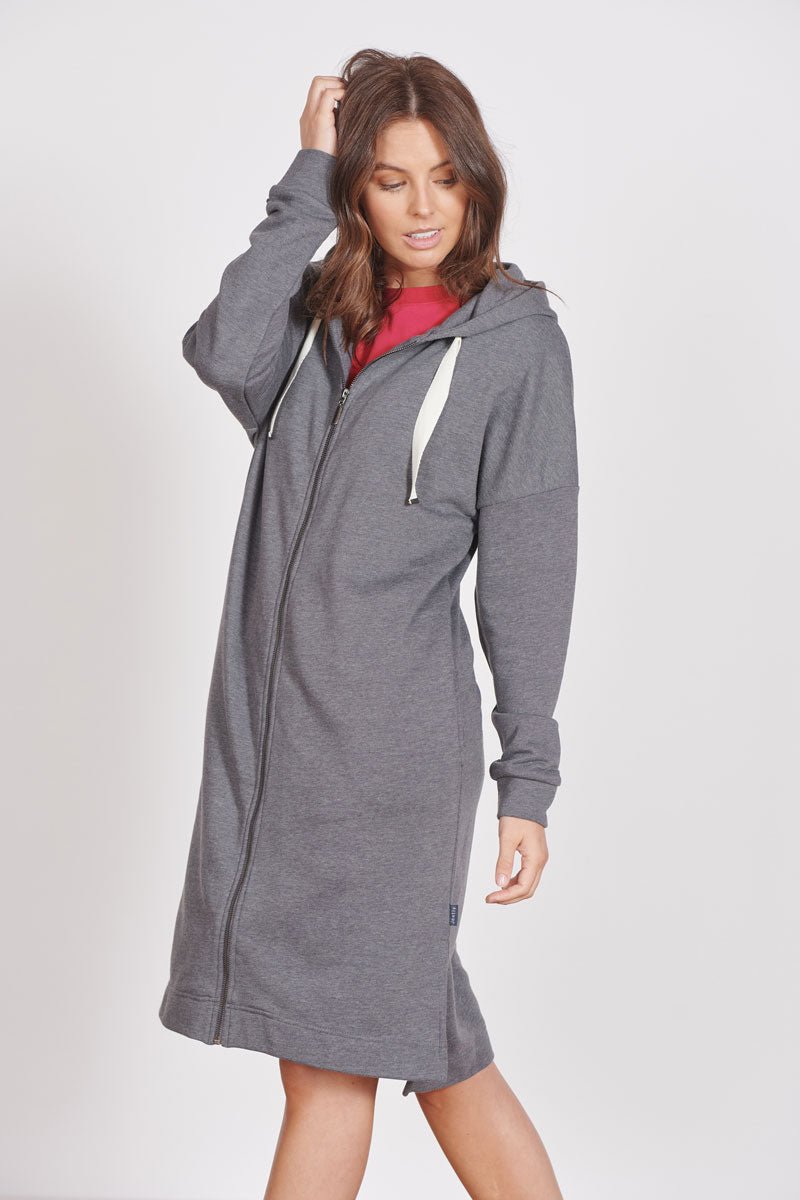 Jeetly.comLottie Grey Marl Loungewear Longline Zip Through Hooded SweaterLoungewear