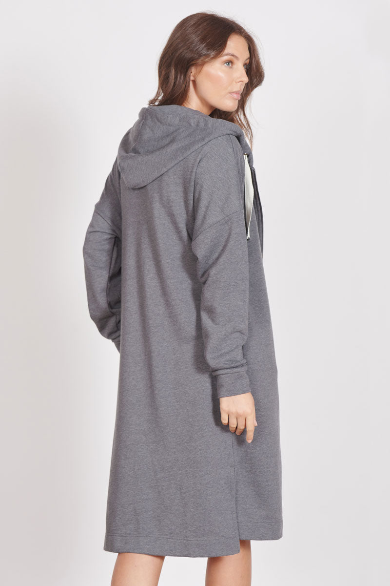 Jeetly.comLottie Grey Marl Loungewear Longline Zip Through Hooded SweaterLoungewear