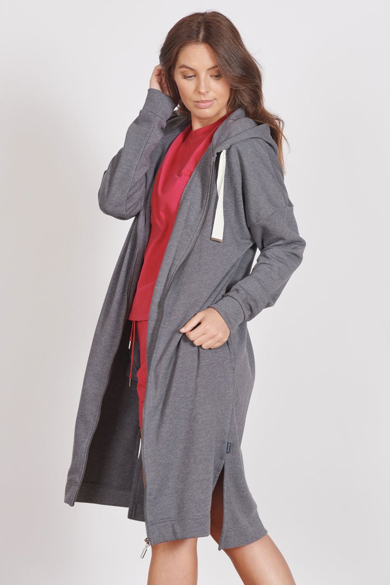 Lottie Grey Marl Loungewear Longline Zip Through Hooded Sweater