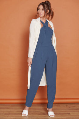 Jeetly.comRenee Navy High Cross Neck Tailored JumpsuitJumpsuit