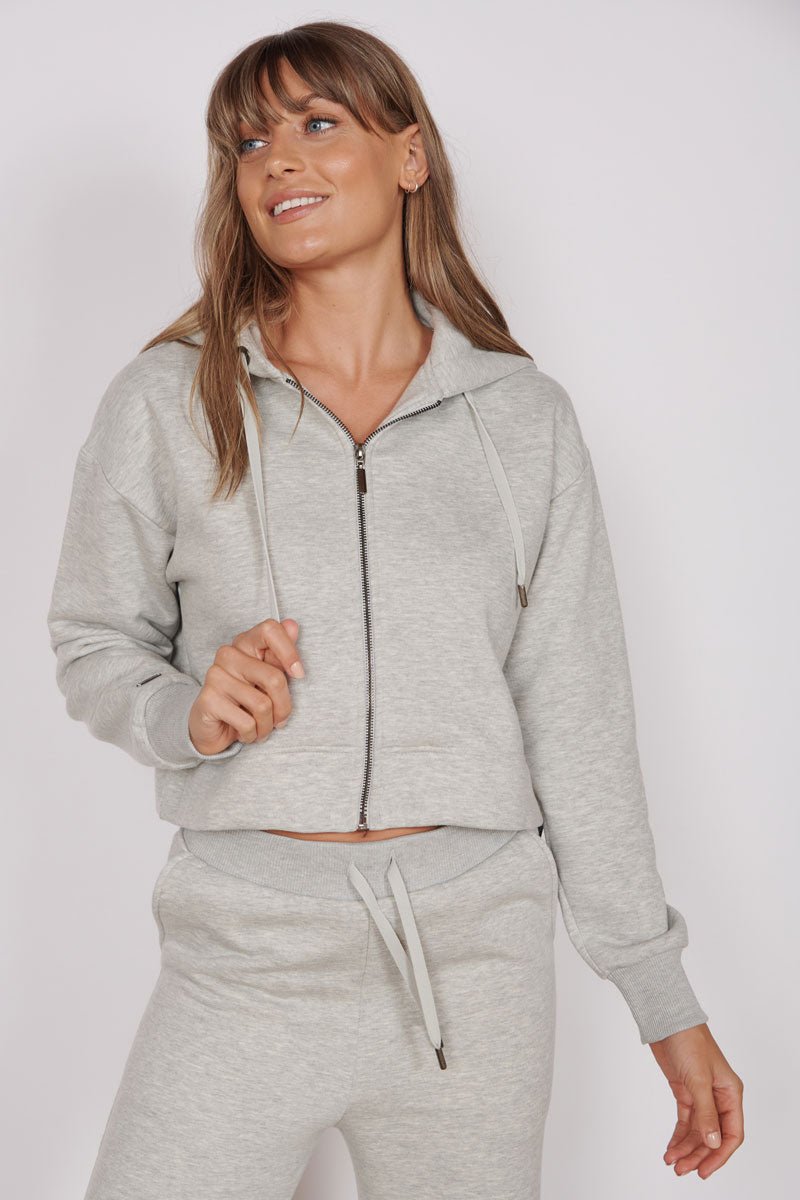 Jeetly.comRosa Light Grey Zip Through Cropped HoodieLoungewear