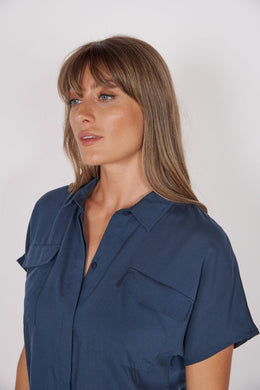 Jeetly.comThalia Navy Short Sleeve Utility ShirtShirts & Tops